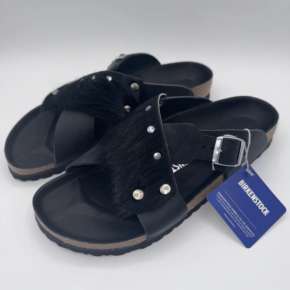 Birkenstock Guam Fur Sandals‎ Men's Size 10 EU 43 Black Leather